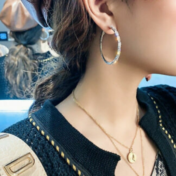 LAST ONE!! Beautiful Gold With White Sapphire Hoop Earrings - Picture 4 of 7